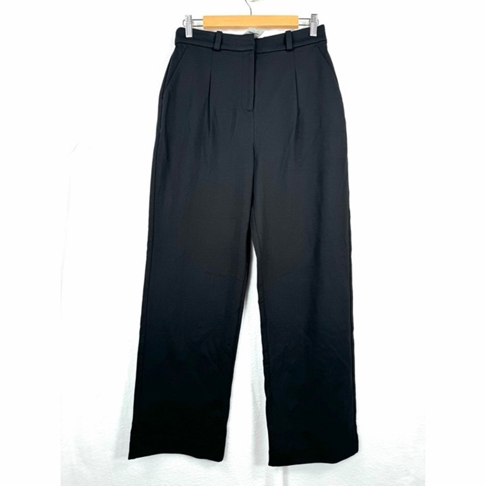J Crew Ponte Wide Leg Trouser Womens 8 Pleat Black Belt Loop Tencel Soft Light